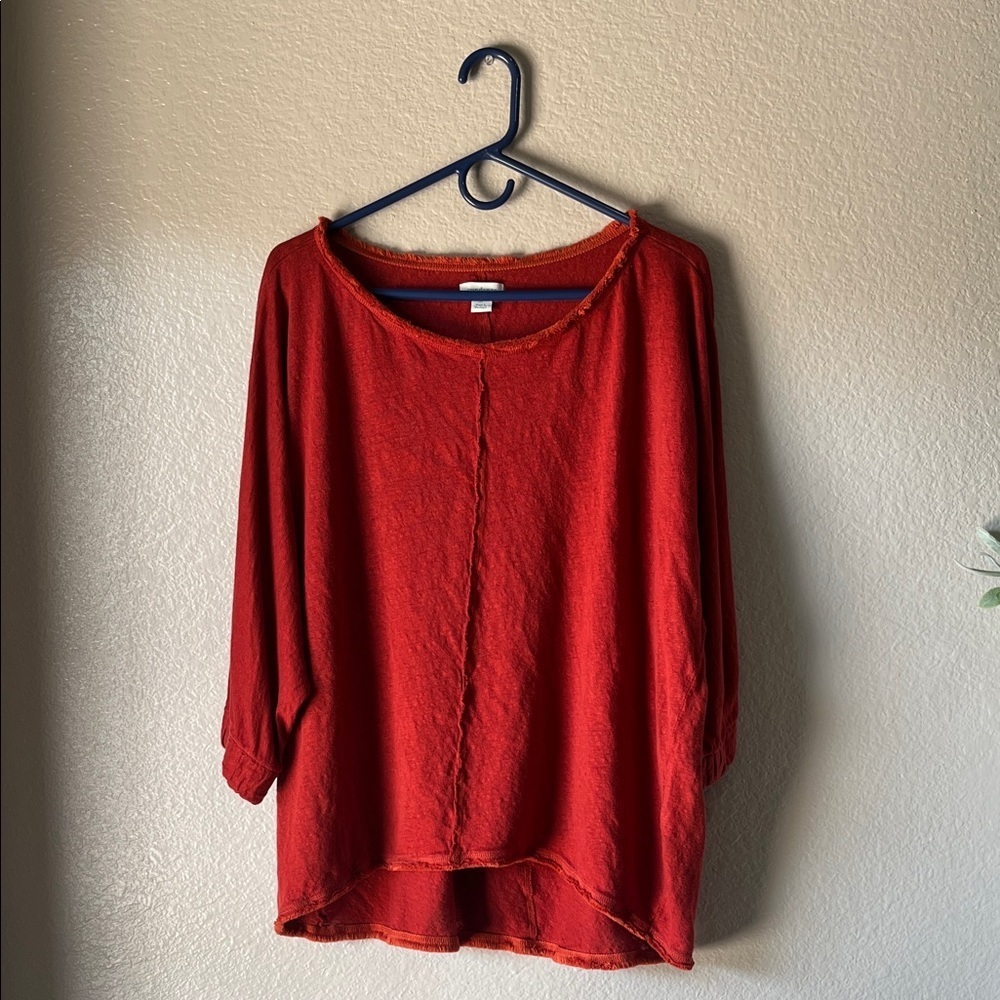 Sundance Ariane Top Women Sz M Burnt Orange Oversized Linen Frayed Hem Chic
